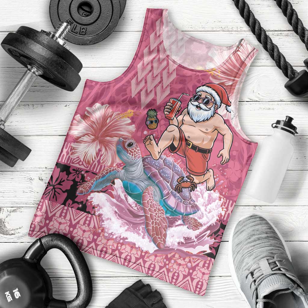 Hawaii Mele Kalikimaka Men Tank Top Funny Santa with Tribal Tattoos Kakau Pink Color LT03 - Polynesian Pride