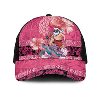 Hawaii Mele Kalikimaka Mesh Trucker Cap Funny Santa with Tribal Tattoos Kakau Pink Color LT03 One Size Black Pink - Polynesian Pride