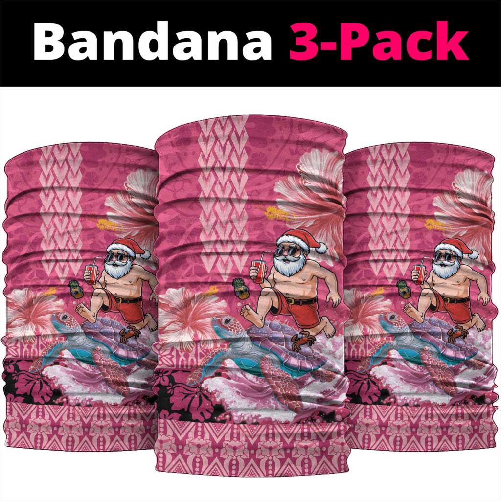 Hawaii Mele Kalikimaka Neck Gaiter Funny Santa with Tribal Tattoos Kakau Pink Color LT03 package One Size: 25*50cm Pink - Polynesian Pride