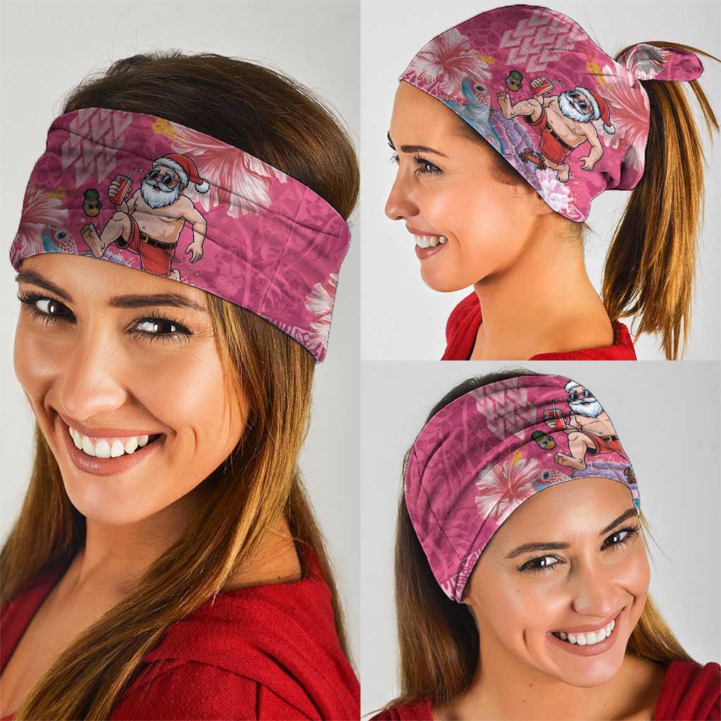 Hawaii Mele Kalikimaka Neck Gaiter Funny Santa with Tribal Tattoos Kakau Pink Color LT03 - Polynesian Pride