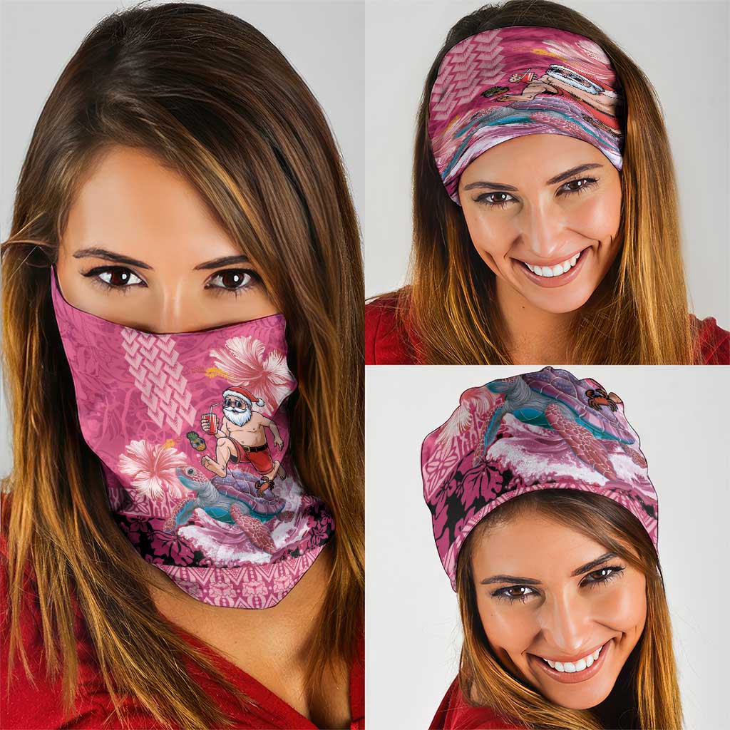 Hawaii Mele Kalikimaka Neck Gaiter Funny Santa with Tribal Tattoos Kakau Pink Color LT03 - Polynesian Pride