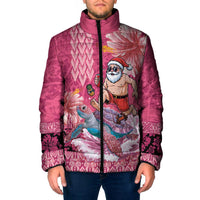 Hawaii Mele Kalikimaka Padded Jacket Funny Santa with Tribal Tattoos Kakau Pink Color LT03 Men Pink - Polynesian Pride