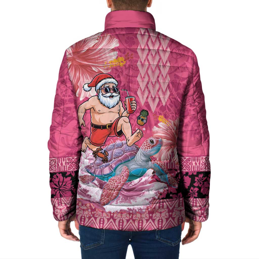 Hawaii Mele Kalikimaka Padded Jacket Funny Santa with Tribal Tattoos Kakau Pink Color LT03 - Polynesian Pride