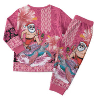Hawaii Mele Kalikimaka Christmas Pajama Set Funny Santa with Tribal Tattoos Kakau Pink Color LT03 - Polynesian Pride