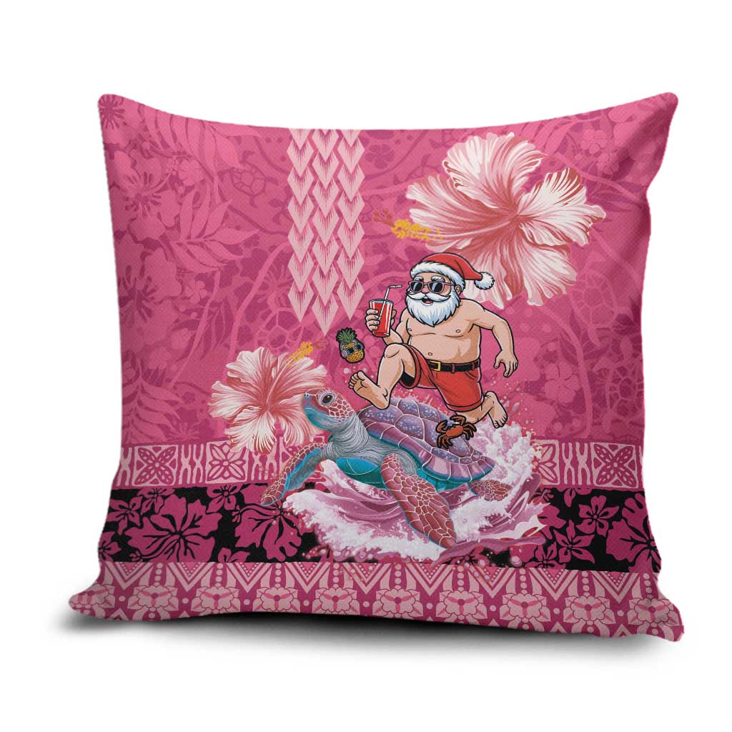 Hawaii Mele Kalikimaka Pillow Cover Funny Santa with Tribal Tattoos Kakau Pink Color LT03 Pink - Polynesian Pride