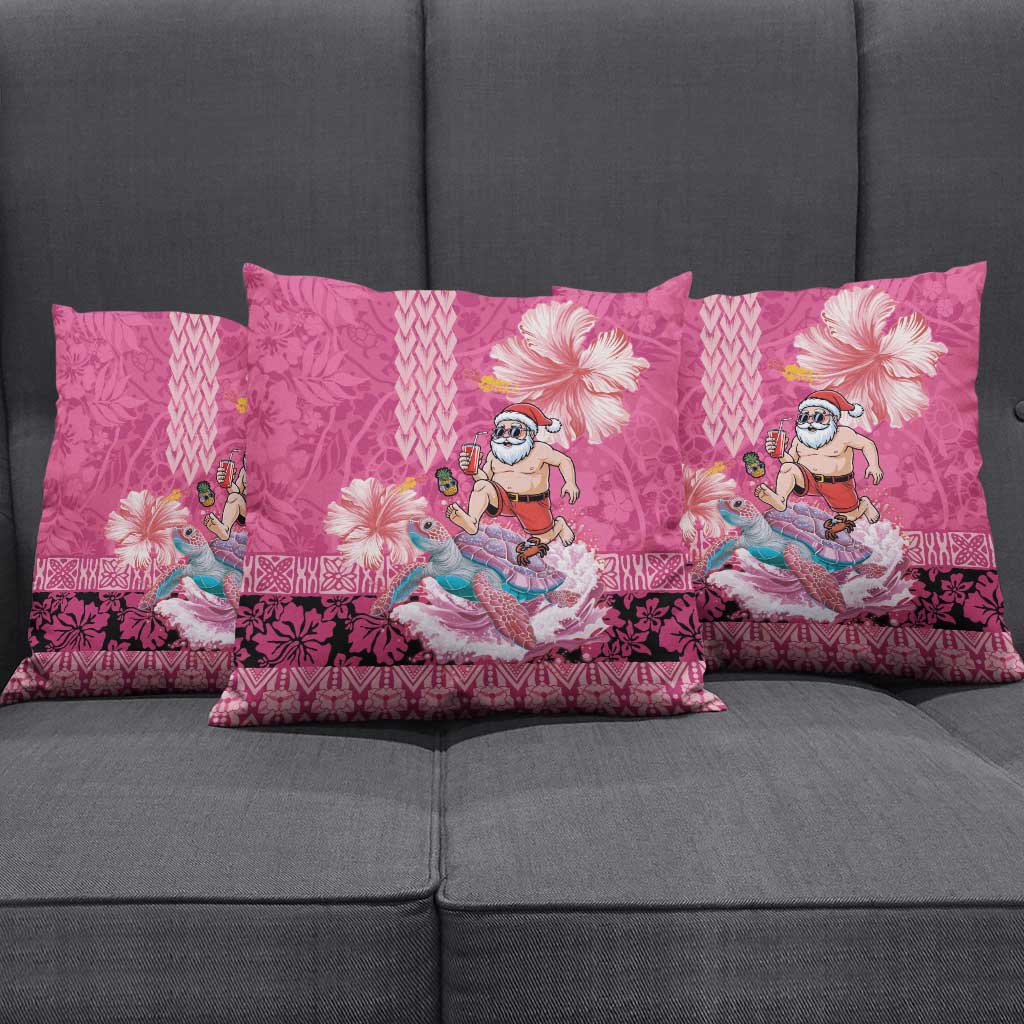 Hawaii Mele Kalikimaka Pillow Cover Funny Santa with Tribal Tattoos Kakau Pink Color LT03 - Polynesian Pride