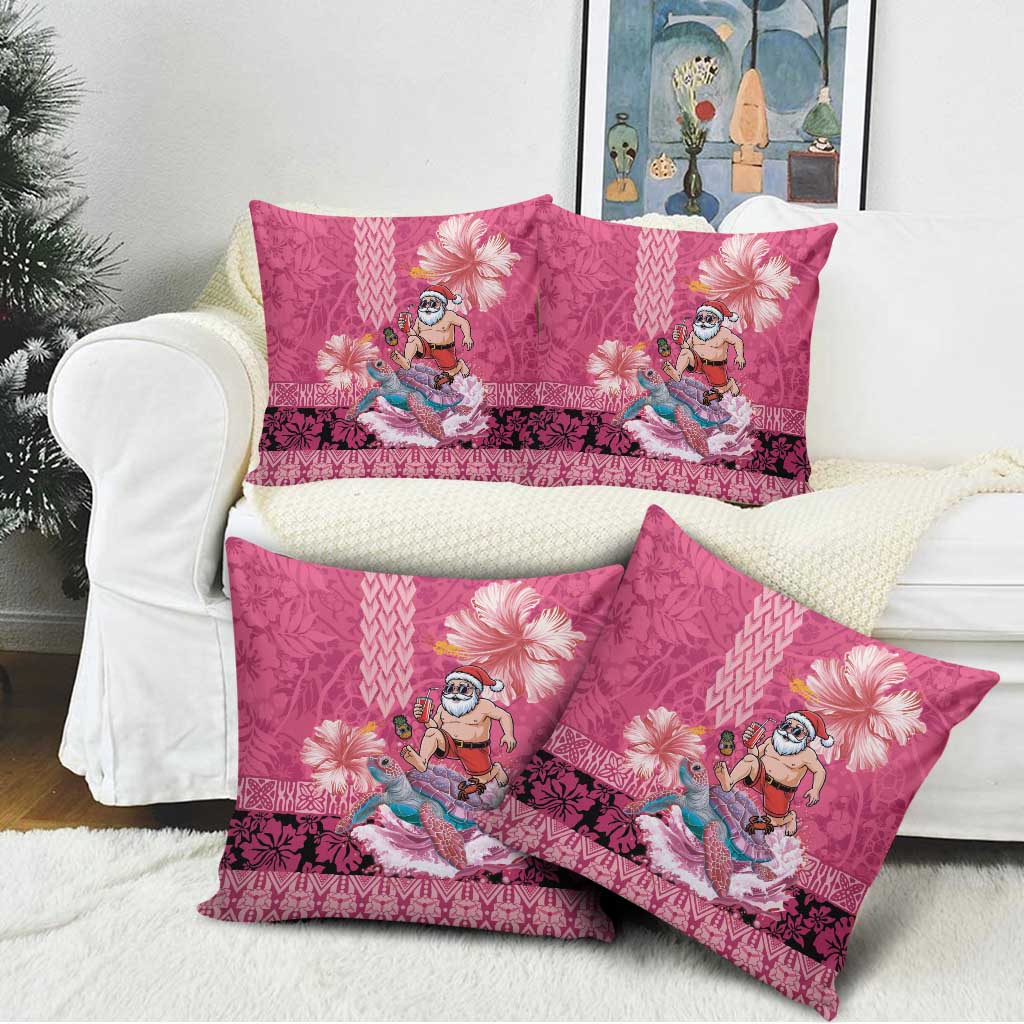 Hawaii Mele Kalikimaka Pillow Cover Funny Santa with Tribal Tattoos Kakau Pink Color LT03 - Polynesian Pride