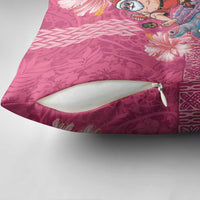 Hawaii Mele Kalikimaka Pillow Cover Funny Santa with Tribal Tattoos Kakau Pink Color LT03 - Polynesian Pride