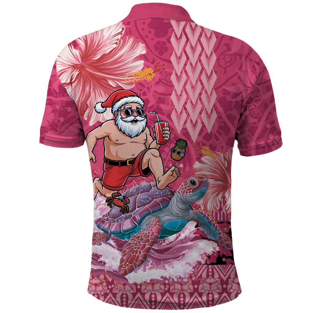 Hawaii Mele Kalikimaka Polo Shirt Funny Santa with Tribal Tattoos Kakau Pink Color LT03 - Polynesian Pride