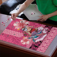 Hawaii Mele Kalikimaka Puzzle Funny Santa with Tribal Tattoos Kakau Pink Color LT03 - Polynesian Pride
