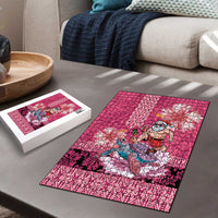 Hawaii Mele Kalikimaka Puzzle Funny Santa with Tribal Tattoos Kakau Pink Color LT03 - Polynesian Pride