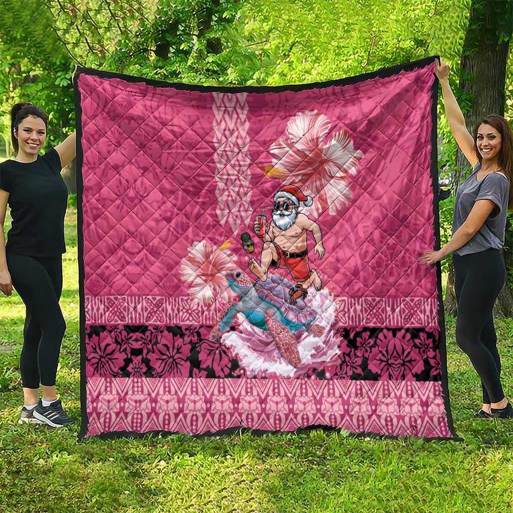 Hawaii Mele Kalikimaka Quilt Funny Santa with Tribal Tattoos Kakau Pink Color LT03 - Polynesian Pride