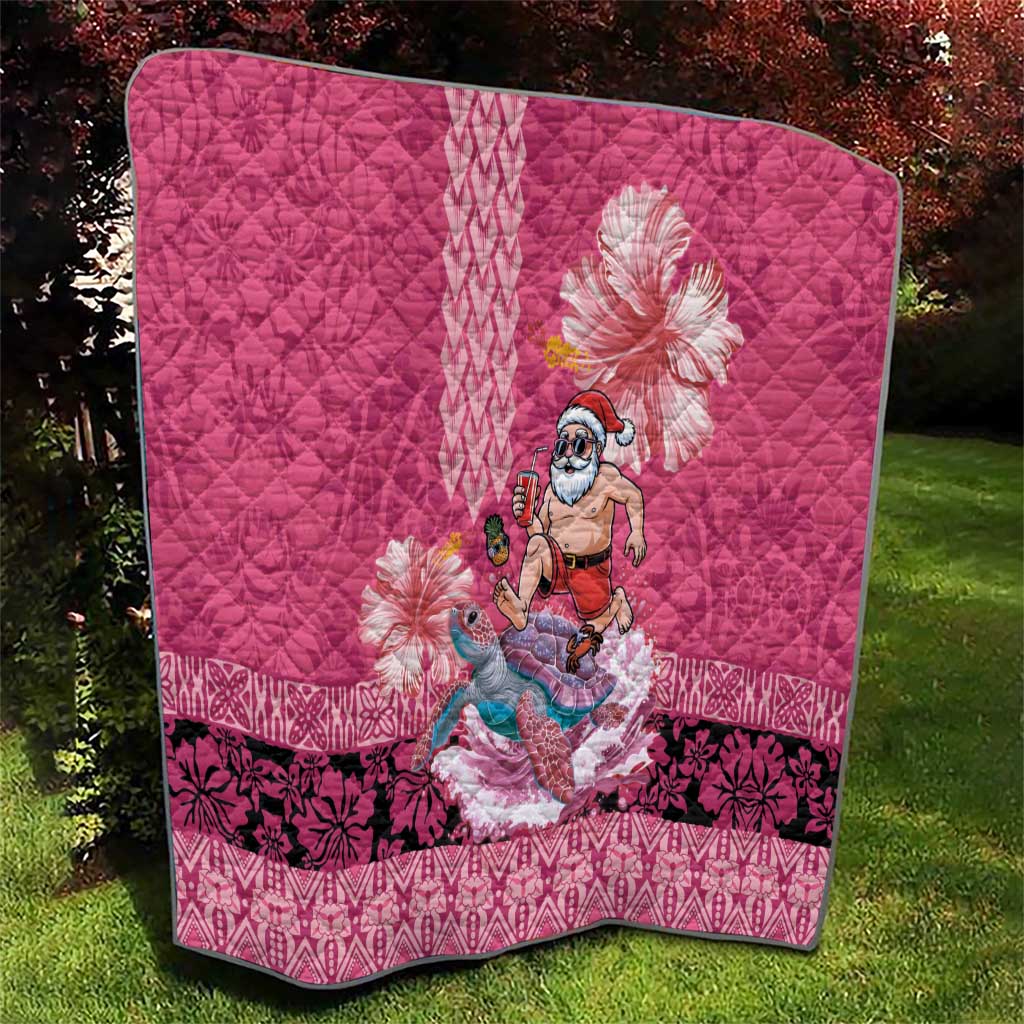 Hawaii Mele Kalikimaka Quilt Funny Santa with Tribal Tattoos Kakau Pink Color LT03 - Polynesian Pride