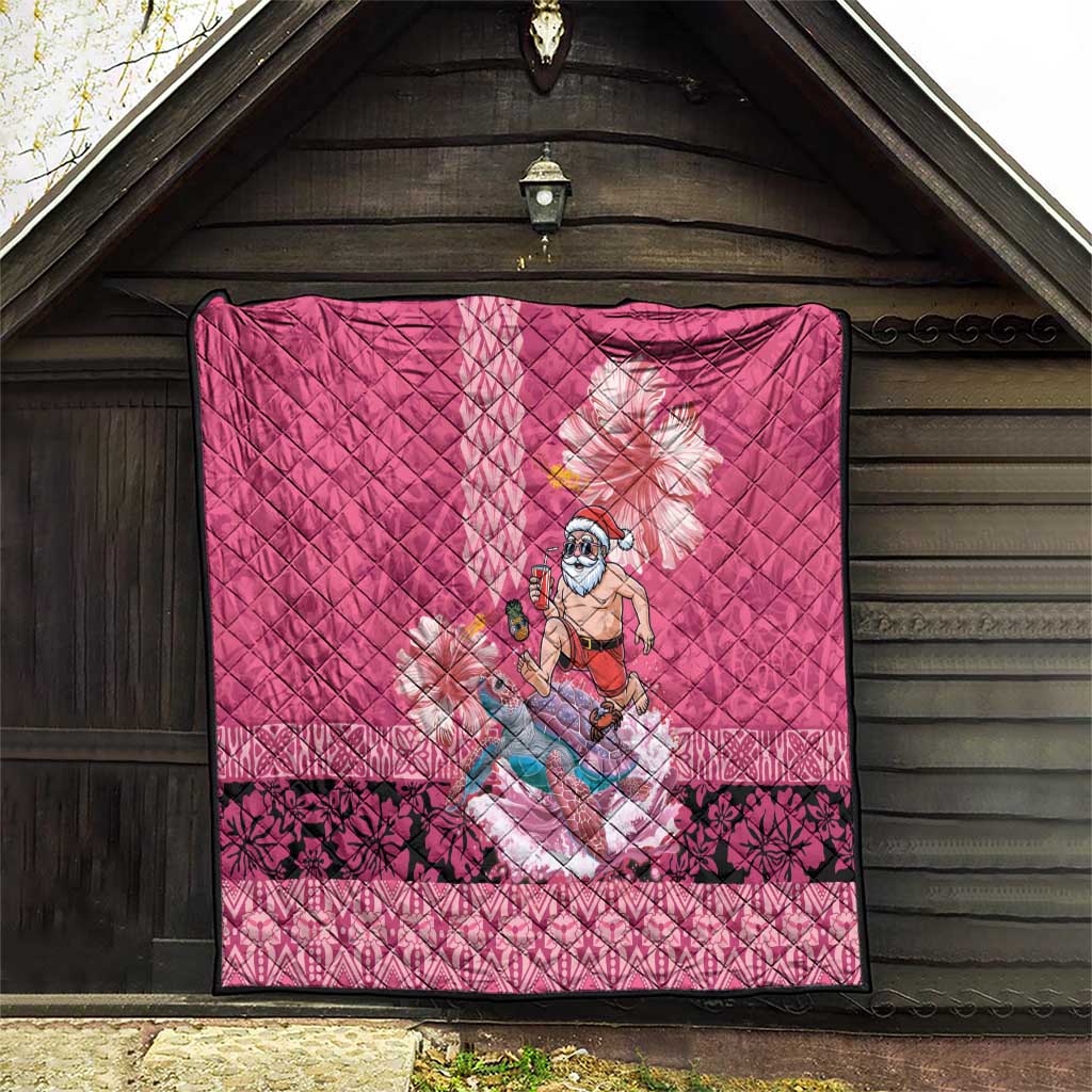 Hawaii Mele Kalikimaka Quilt Funny Santa with Tribal Tattoos Kakau Pink Color LT03 - Polynesian Pride