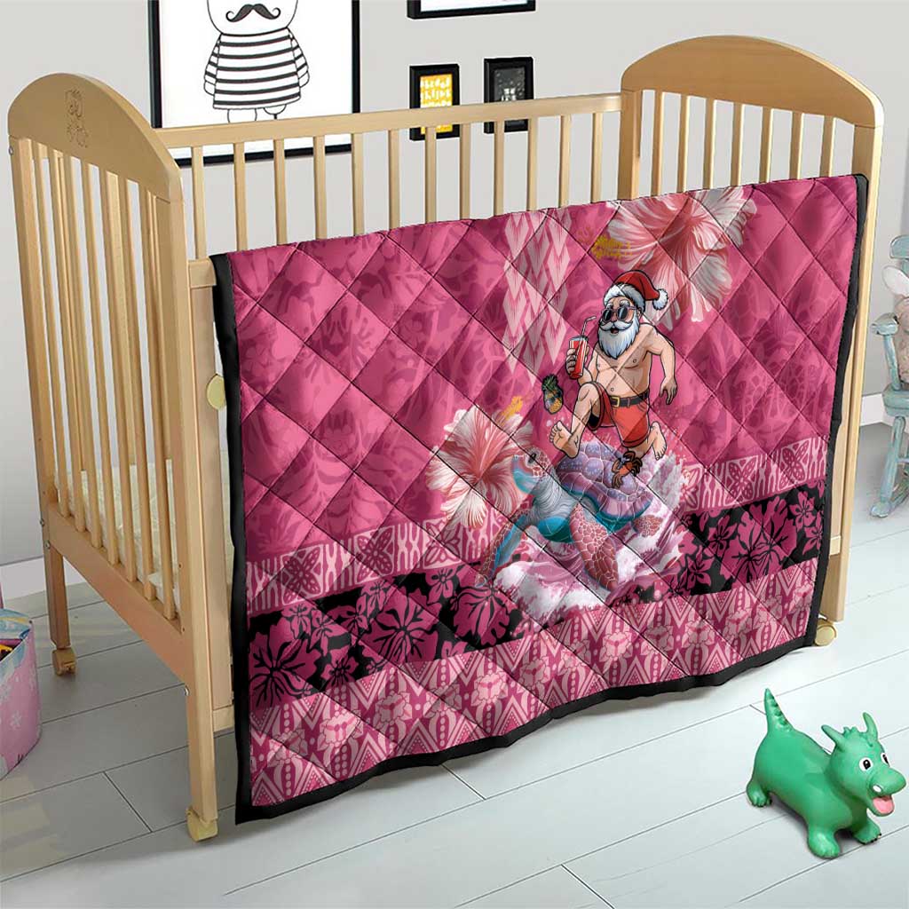 Hawaii Mele Kalikimaka Quilt Funny Santa with Tribal Tattoos Kakau Pink Color LT03 - Polynesian Pride