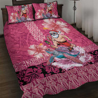 Hawaii Mele Kalikimaka Quilt Bed Set Funny Santa with Tribal Tattoos Kakau Pink Color LT03 Pink - Polynesian Pride