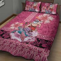 Hawaii Mele Kalikimaka Quilt Bed Set Funny Santa with Tribal Tattoos Kakau Pink Color LT03 - Polynesian Pride