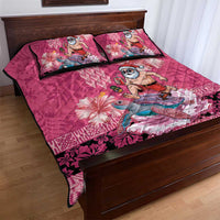 Hawaii Mele Kalikimaka Quilt Bed Set Funny Santa with Tribal Tattoos Kakau Pink Color LT03 - Polynesian Pride