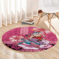 Hawaii Mele Kalikimaka Round Carpet Funny Santa with Tribal Tattoos Kakau Pink Color LT03 - Polynesian Pride