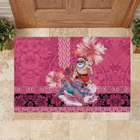 Hawaii Mele Kalikimaka Rubber Doormat Funny Santa with Tribal Tattoos Kakau Pink Color LT03 Pink - Polynesian Pride
