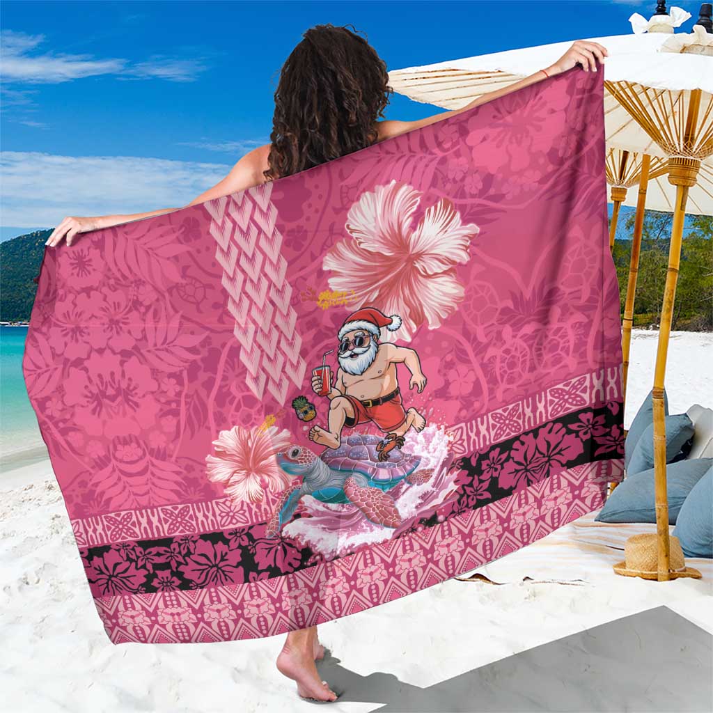 Hawaii Mele Kalikimaka Sarong Funny Santa with Tribal Tattoos Kakau Pink Color LT03 One Size 44 x 66 inches Pink - Polynesian Pride