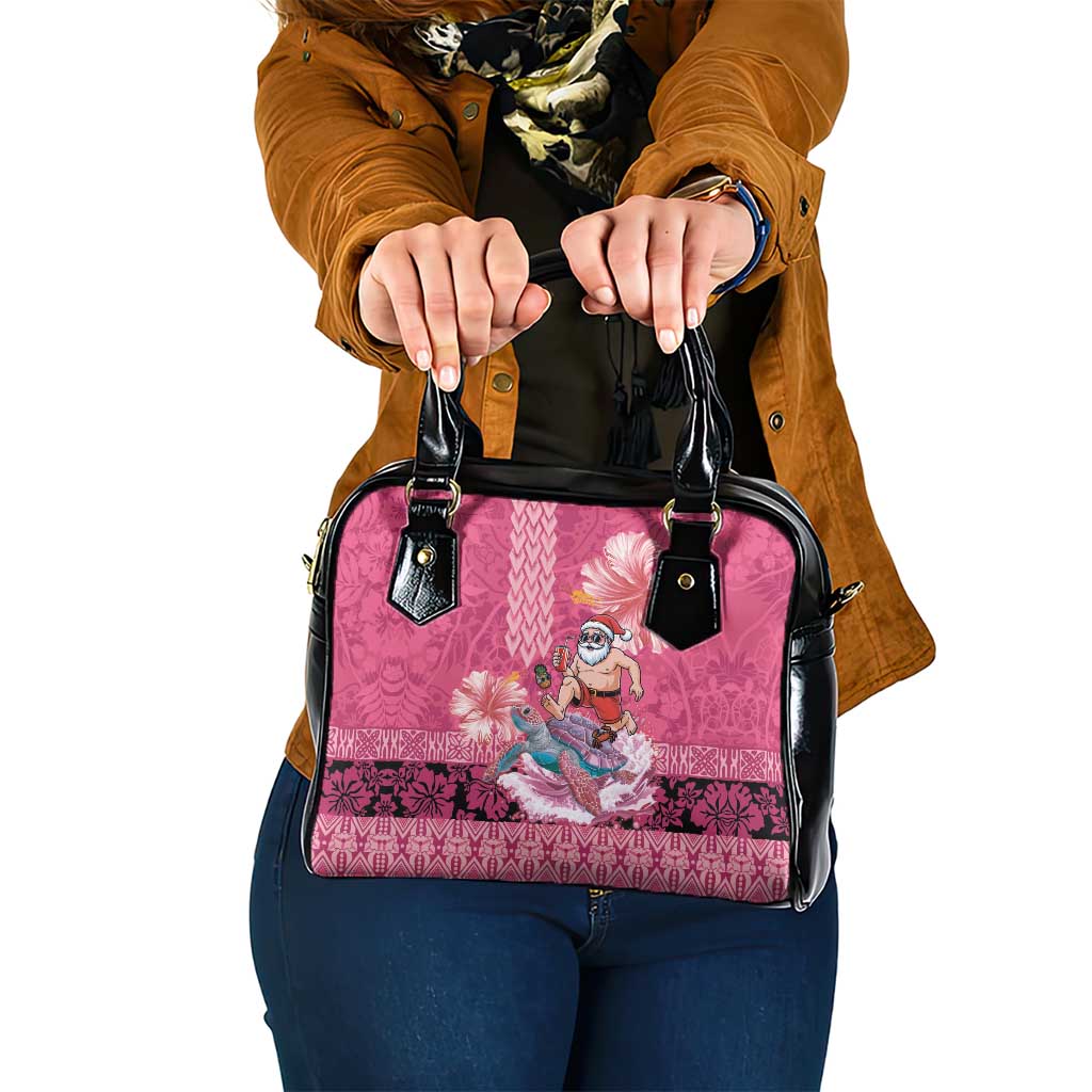 Hawaii Mele Kalikimaka Shoulder Handbag Funny Santa with Tribal Tattoos Kakau Pink Color LT03 One Size Pink - Polynesian Pride