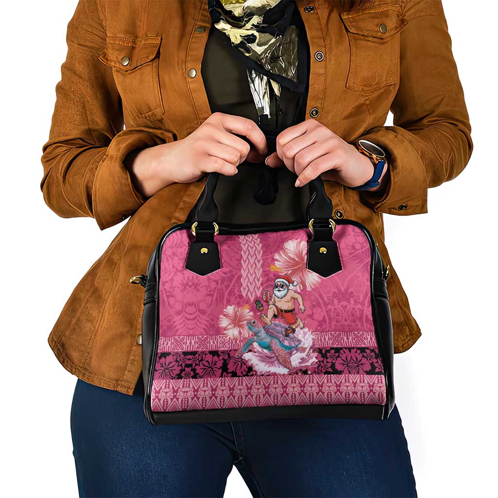 Hawaii Mele Kalikimaka Shoulder Handbag Funny Santa with Tribal Tattoos Kakau Pink Color LT03 - Polynesian Pride