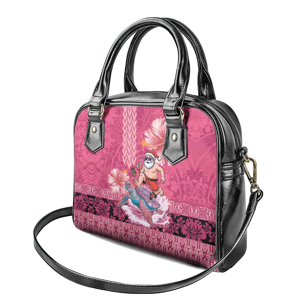 Hawaii Mele Kalikimaka Shoulder Handbag Funny Santa with Tribal Tattoos Kakau Pink Color LT03 - Polynesian Pride