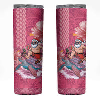 Hawaii Mele Kalikimaka Skinny Tumbler Funny Santa with Tribal Tattoos Kakau Pink Color LT03 Pink - Polynesian Pride