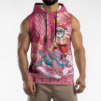 Hawaii Mele Kalikimaka Sleeveless Hoodie Funny Santa with Tribal Tattoos Kakau Pink Color LT03 - Polynesian Pride