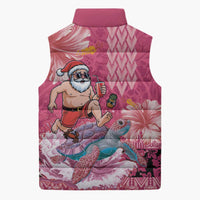 Hawaii Mele Kalikimaka Sleeveless Puffer Jacket Funny Santa with Tribal Tattoos Kakau Pink Color LT03 - Polynesian Pride