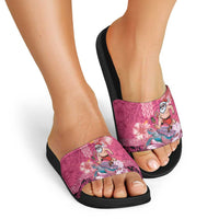 Hawaii Mele Kalikimaka Slide Sandals Funny Santa with Tribal Tattoos Kakau Pink Color LT03 - Polynesian Pride