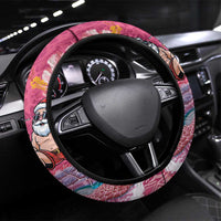 Hawaii Mele Kalikimaka Steering Wheel Cover Funny Santa with Tribal Tattoos Kakau Pink Color LT03 Universal Fit Pink - Polynesian Pride