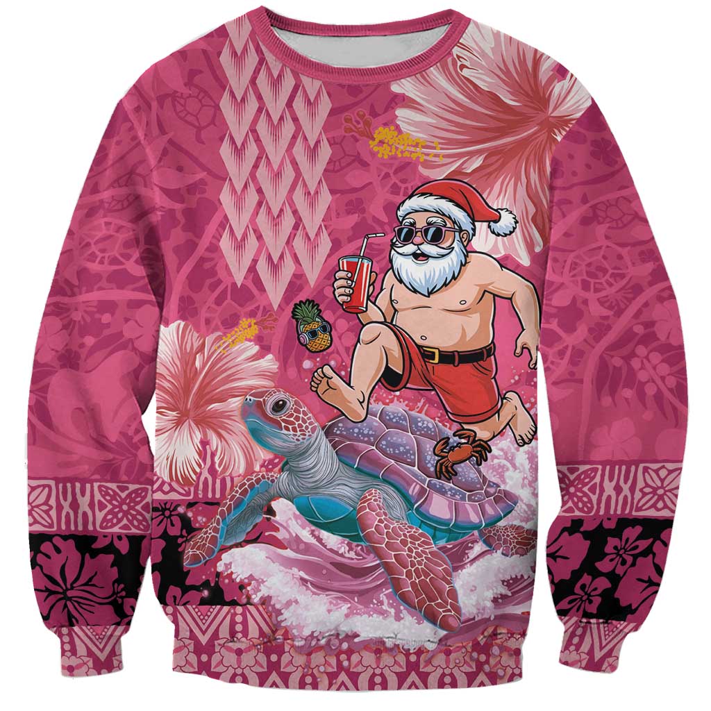 Hawaii Mele Kalikimaka Sweatshirt Funny Santa with Tribal Tattoos Kakau Pink Color LT03 Unisex Pink - Polynesian Pride