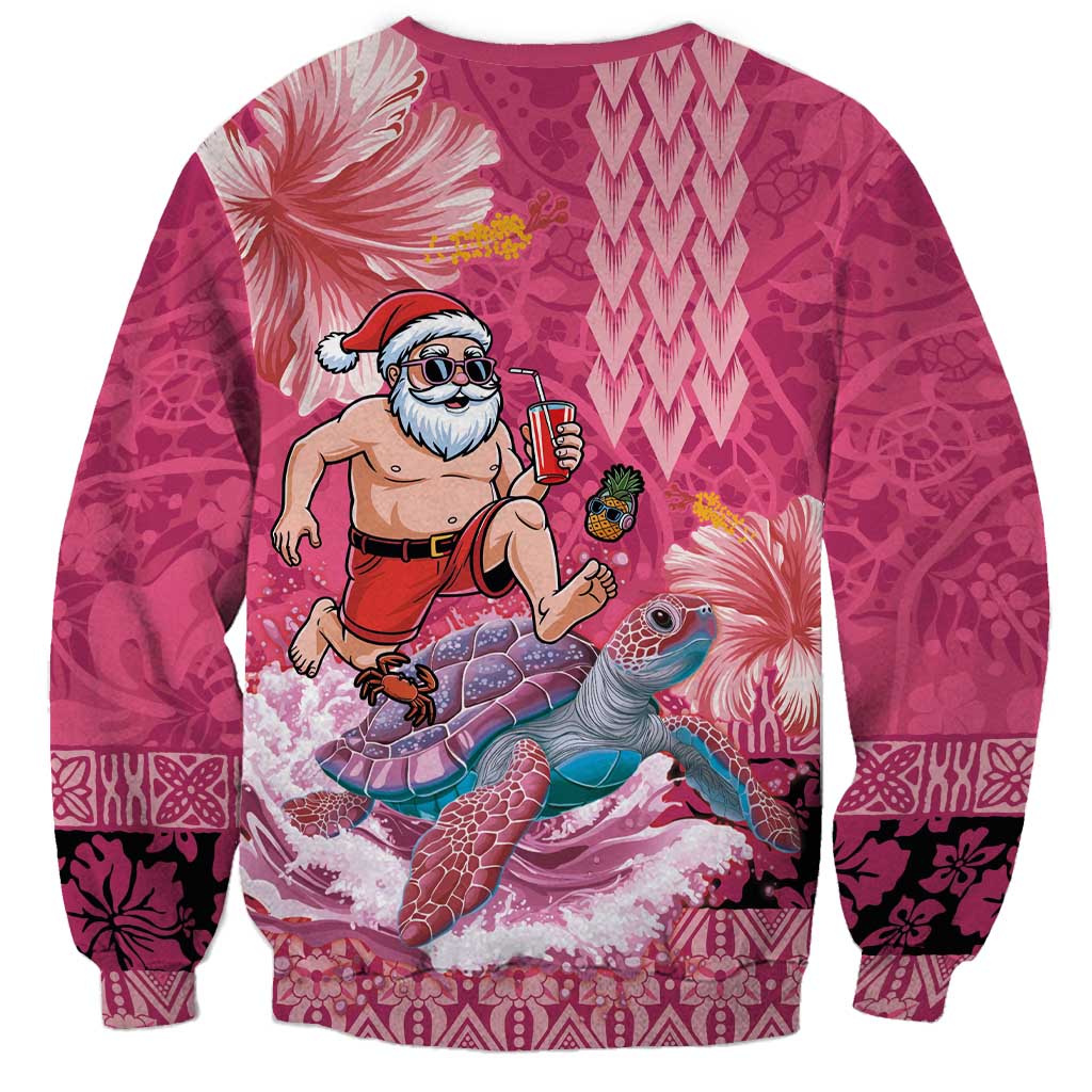 Hawaii Mele Kalikimaka Sweatshirt Funny Santa with Tribal Tattoos Kakau Pink Color LT03 - Polynesian Pride