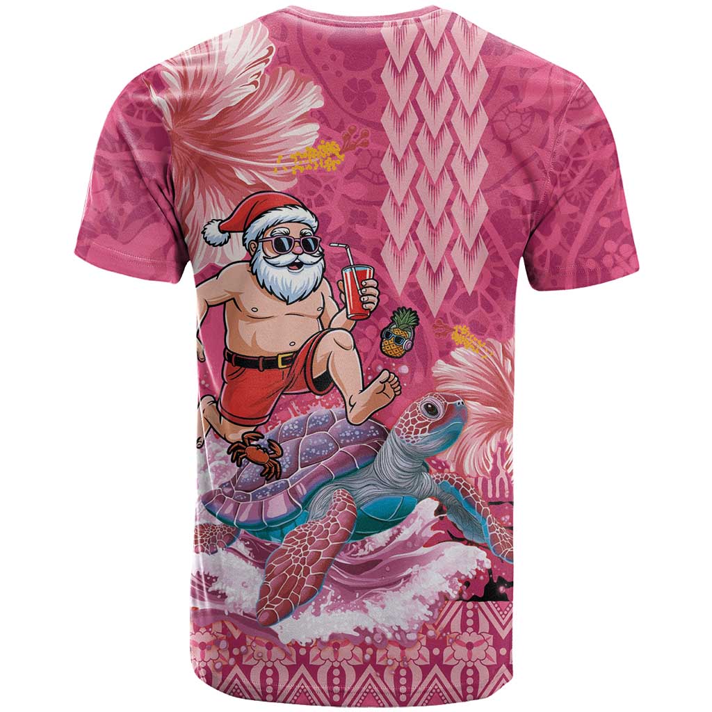 Hawaii Mele Kalikimaka T Shirt Funny Santa with Tribal Tattoos Kakau Pink Color LT03 - Polynesian Pride