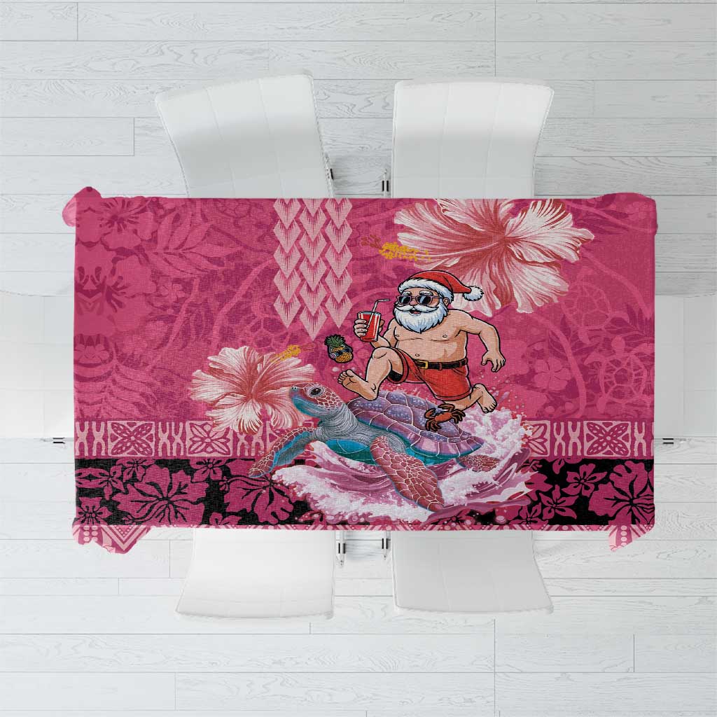 Hawaii Mele Kalikimaka Tablecloth Funny Santa with Tribal Tattoos Kakau Pink Color LT03 Pink - Polynesian Pride