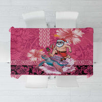 Hawaii Mele Kalikimaka Tablecloth Funny Santa with Tribal Tattoos Kakau Pink Color LT03 Pink - Polynesian Pride