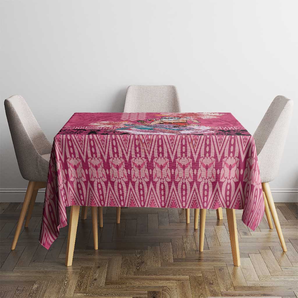 Hawaii Mele Kalikimaka Tablecloth Funny Santa with Tribal Tattoos Kakau Pink Color LT03 - Polynesian Pride