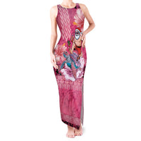 Hawaii Mele Kalikimaka Tank Maxi Dress Funny Santa with Tribal Tattoos Kakau Pink Color LT03 Women Pink - Polynesian Pride