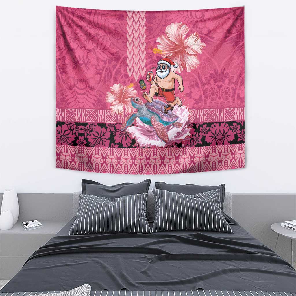Hawaii Mele Kalikimaka Tapestry Funny Santa with Tribal Tattoos Kakau Pink Color LT03 - Polynesian Pride