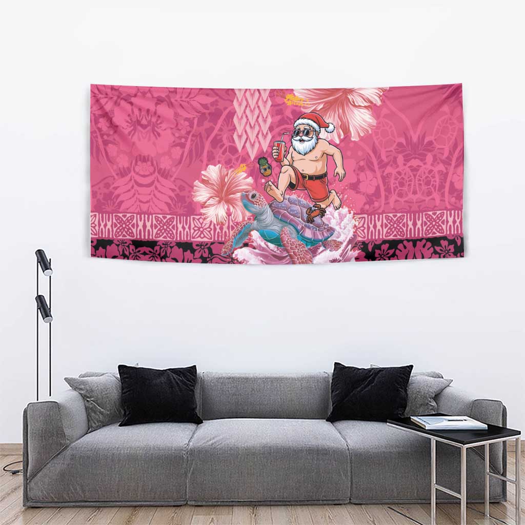 Hawaii Mele Kalikimaka Tapestry Funny Santa with Tribal Tattoos Kakau Pink Color LT03 - Polynesian Pride