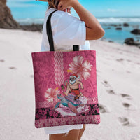 Hawaii Mele Kalikimaka Tote Bag Funny Santa with Tribal Tattoos Kakau Pink Color LT03 - Polynesian Pride