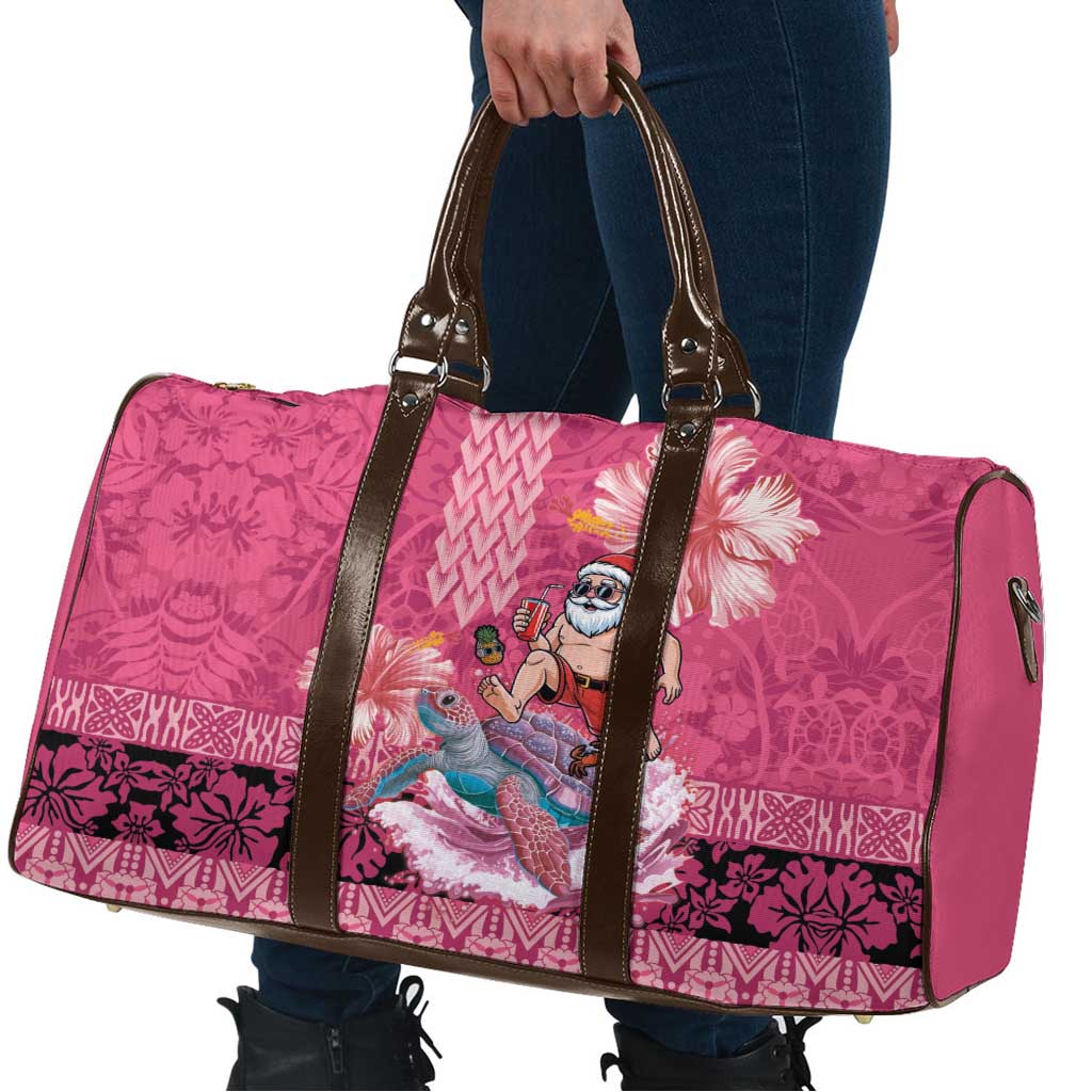 Hawaii Mele Kalikimaka Travel Bag Funny Santa with Tribal Tattoos Kakau Pink Color LT03 - Polynesian Pride