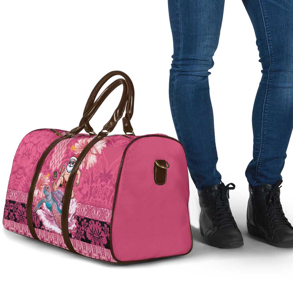 Hawaii Mele Kalikimaka Travel Bag Funny Santa with Tribal Tattoos Kakau Pink Color LT03 - Polynesian Pride