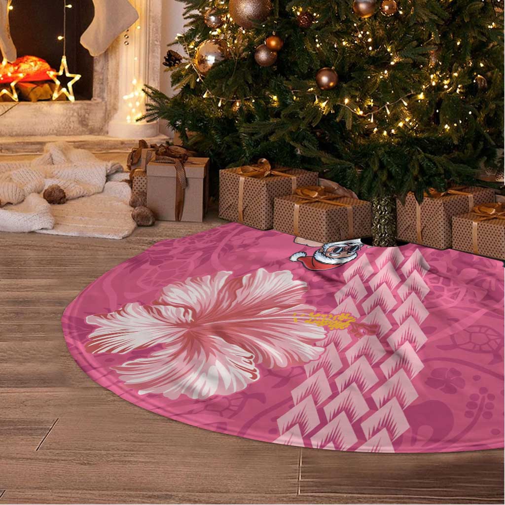 Hawaii Mele Kalikimaka Tree Skirt Funny Santa with Tribal Tattoos Kakau Pink Color LT03 - Polynesian Pride