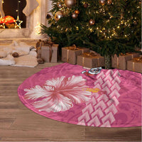 Hawaii Mele Kalikimaka Tree Skirt Funny Santa with Tribal Tattoos Kakau Pink Color LT03 - Polynesian Pride