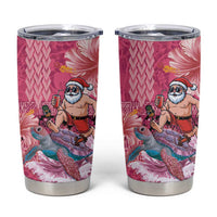 Hawaii Mele Kalikimaka Tumbler Cup Funny Santa with Tribal Tattoos Kakau Pink Color LT03 Pink - Polynesian Pride