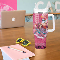 Hawaii Mele Kalikimaka Tumbler With Handle Funny Santa with Tribal Tattoos Kakau Pink Color LT03 - Polynesian Pride