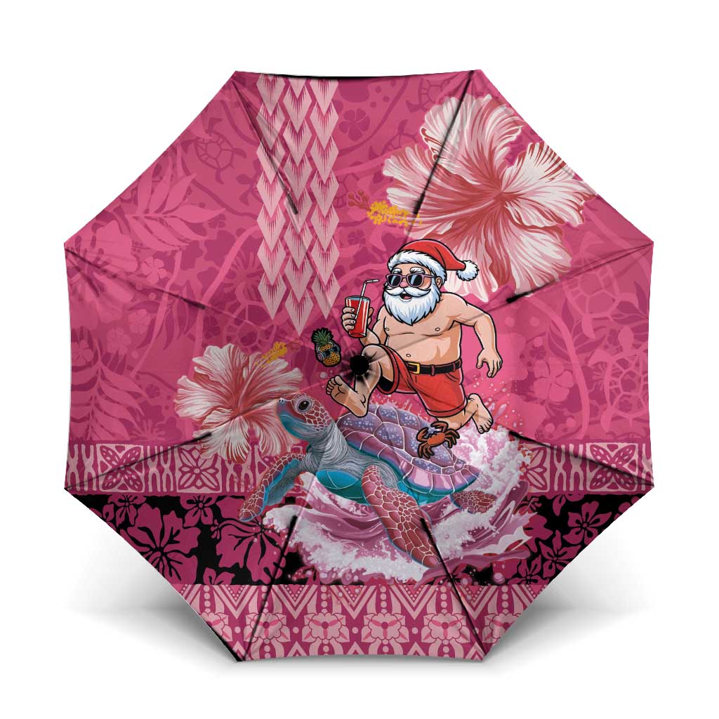 Hawaii Mele Kalikimaka Umbrella Funny Santa with Tribal Tattoos Kakau Pink Color LT03 One Size Folded 11.42 inch Opened Diameter 37.4 inch Pink - Polynesian Pride
